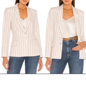L'AGENCE Mason Skinny-Lapel Striped Blazer Bisque Ivory Size 10 Linen Blend